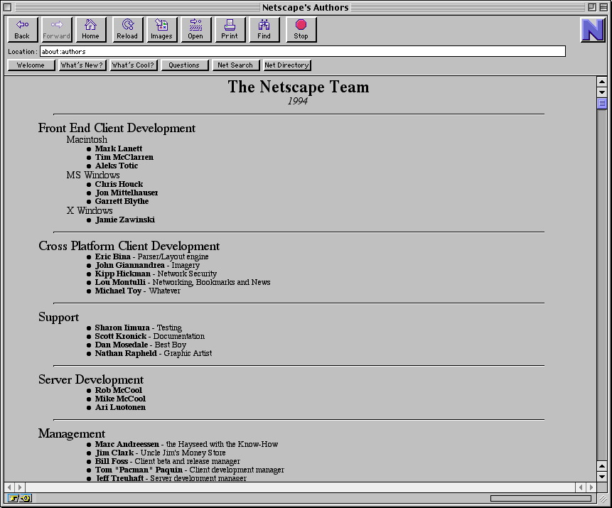 Mosaic Netscape - The Netscape Team Credits (1994)